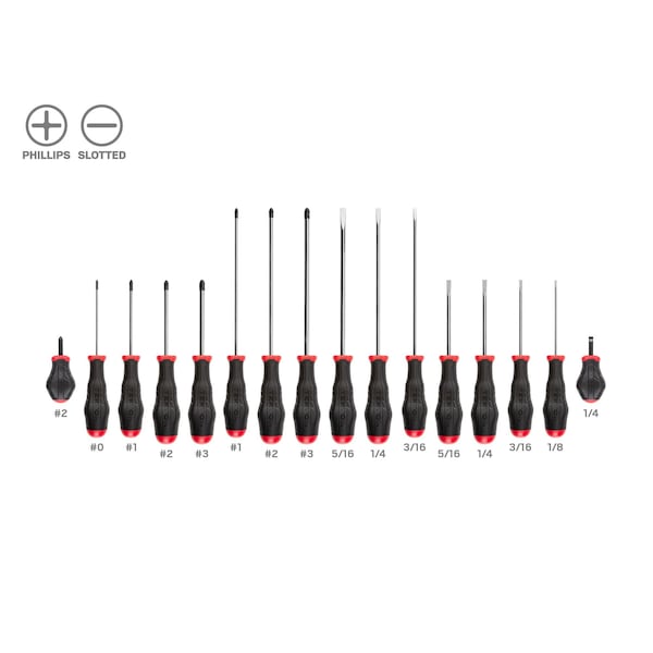 High-Torque Screwdriver Set, 16-Piece (No. 0 - No. 3, 1/8 - 5/16 in.)